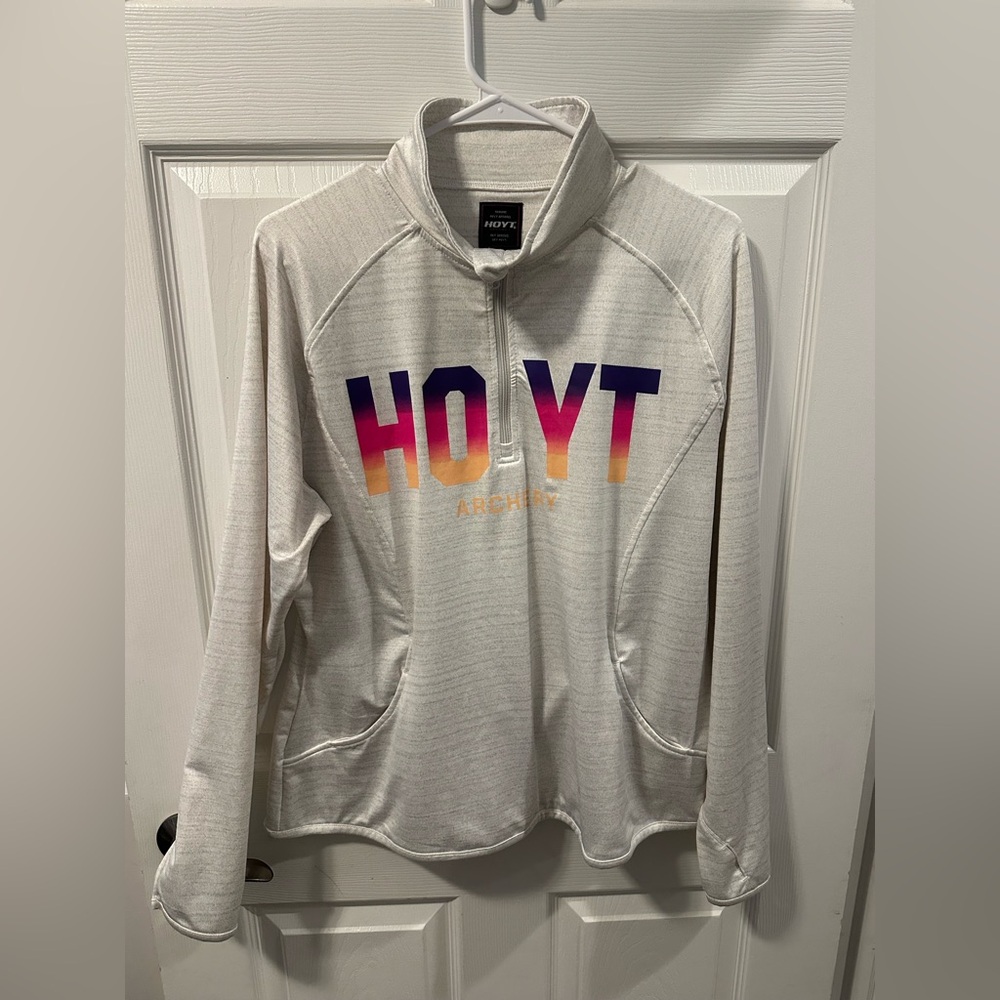 Hoyt Archery Women’s Quarter Zip Pullover Large Gray Gradient Logo Athletic Top